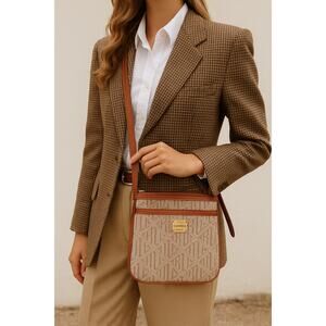 Vintage Ralph Lauren Monogram LRL Logo Crossbody Bag Leather Tan Purse Y2K